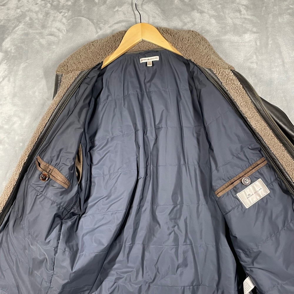 Peter Millar Brown Leather Sherpa Lined Detachable Collar Jacket Mens XL - Picture 5 of 14